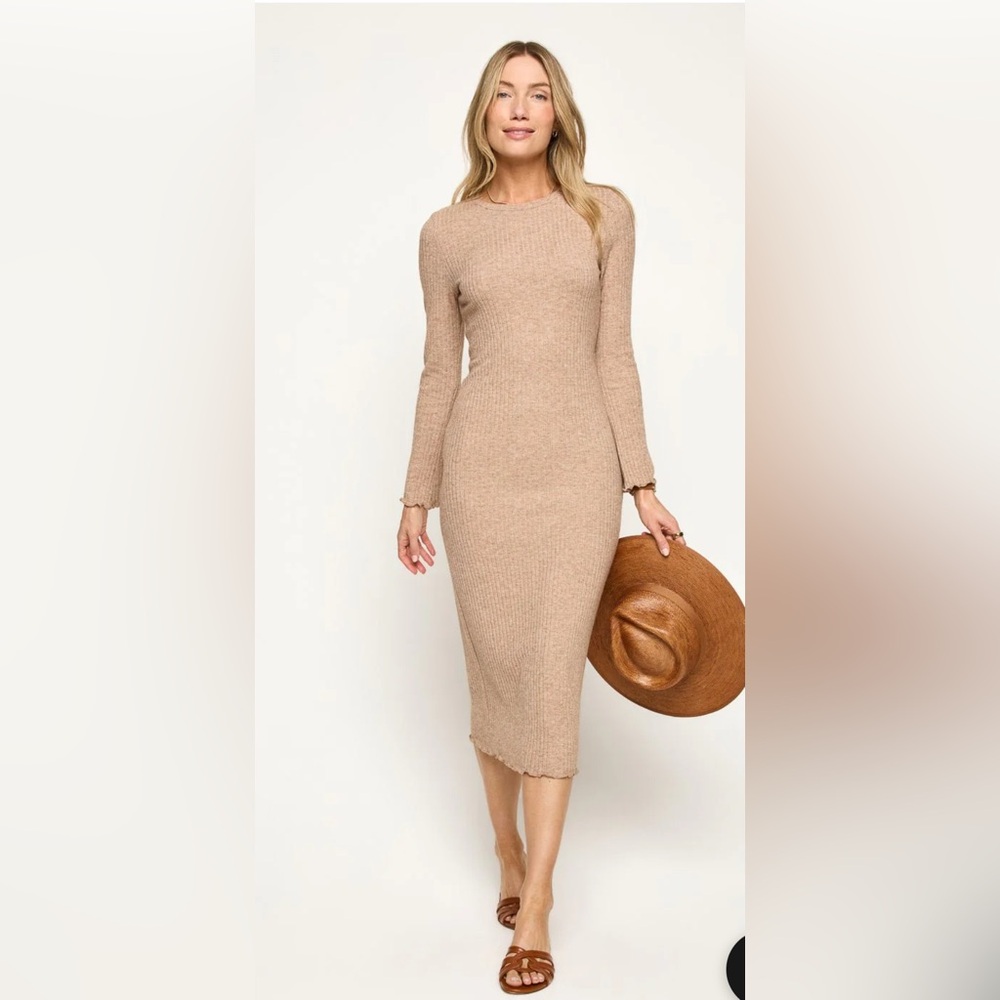 Cream Long Sleeve Turtleneck Bodycon Dress